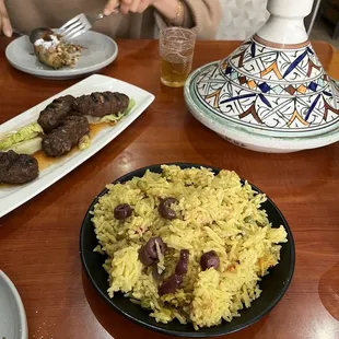 Saffron Rice with Olives Kefta Kebab