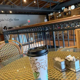 a cup of coffee on a table