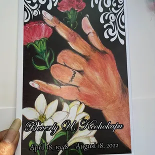 Program for MOMMYS funeral. Double side printing with an insert.