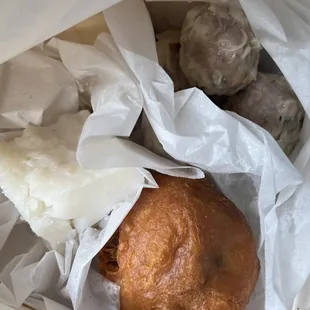 Pork hash, rice cake, and stuffed mushroom pork hash.