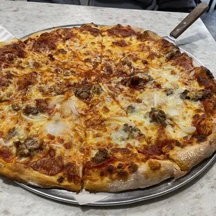 Large pepperoni half sausage and onion