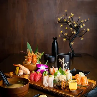 interior, sushi and sashimi