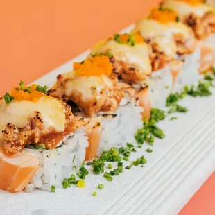 a close up of a sushi roll