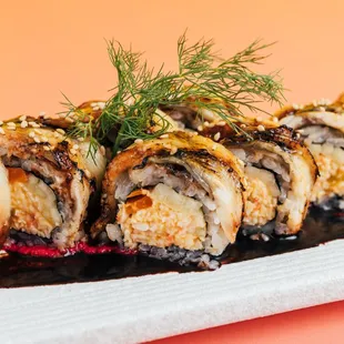 a close up of a sushi roll