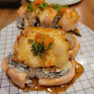 Baked Alaskan roll and Volcano roll.