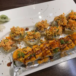 a plate of sushi and ramen