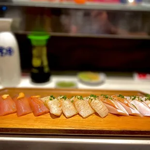 Albacore, Escolar, and yellowtail.