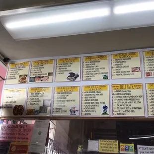 menus and prices on the wall