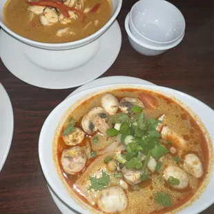 Panang Curry: chicken &amp; red bell peppers  Tom Yum Chicken Soup-has chicken &amp; mushrooms