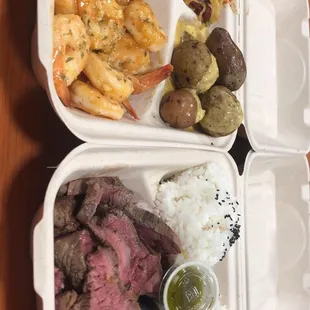 Garlic shrimp &amp; grilled sirloin
