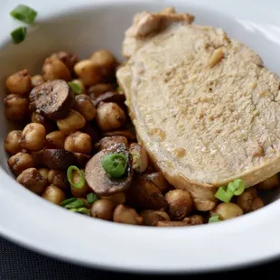 Pork Tenderloin with Sautéed Chickpeas and Mushrooms