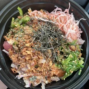 Poke bowl, yum! Modify to your liking!