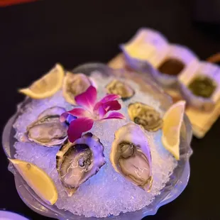 Fresh sweet oysters  with homemade sauces