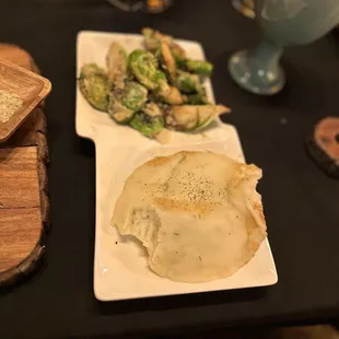 Parmesan brussel sprouts and garlic mashed potatoes
