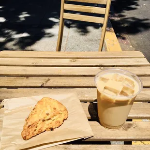 Savory Scone (ham &amp; cheese today) &amp; Iced Latte
