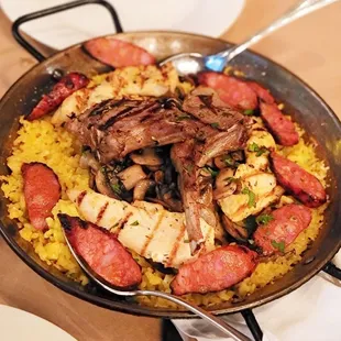 ChoriZo lamb chops and chicken breast paella
