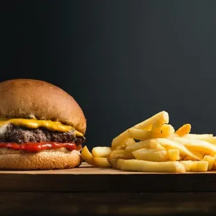 cheeseburger and fries