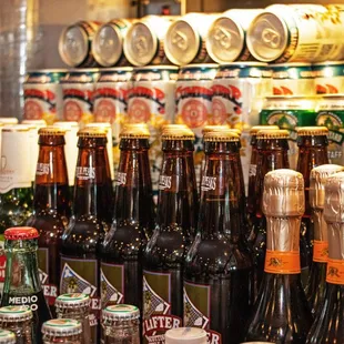 a variety of beer bottles