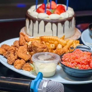Pupu Platter with chicken, fries, and spicy poke