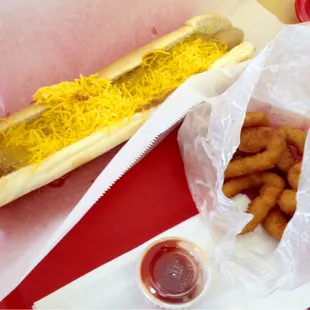 Foot long coney and onion rings