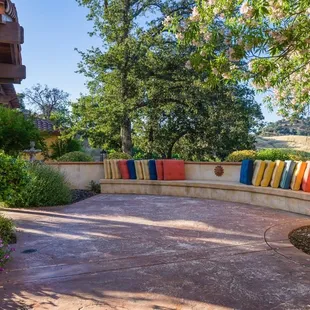 a seating area in the back yard