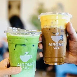 Pandan matcha &amp; egg coffee