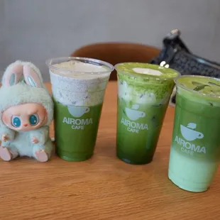 Matcha black sesame, matcha Einspanner, matcha pandan