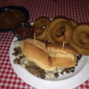 Philly with onion rings! DEEEE-LISH :)