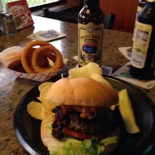Cheese burger and onion rings YUM!