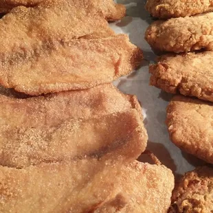 Fried tilapia and salmon patties