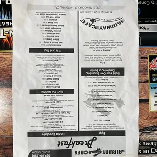 a menu on a wooden table