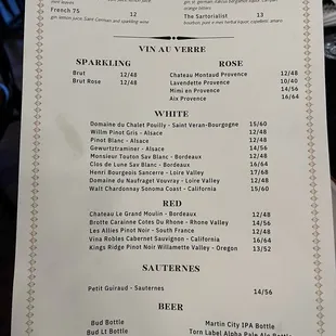 Wine menu