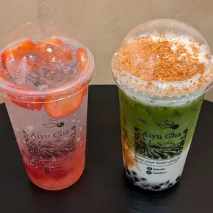 Sparkling Roseberry &amp; Lava Green Thai Tea w/ Honey Boba