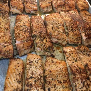 a pan full of salmon