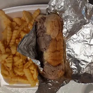 Italian beef with cheese and fries