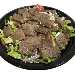 Greek Salad with Lamb Gyro meet