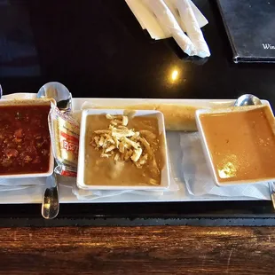 Trio of soups. Loved the chili