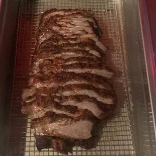  a rack of sliced pork