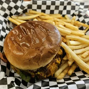 Everything on the burger to go