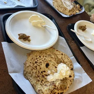 a table with plates of food