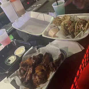 The &quot;banging&quot; wings &amp;  chicken tacos.