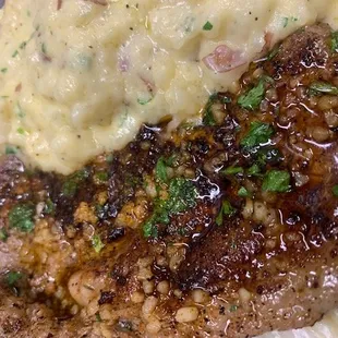 Hand-cut ribeye and mashed potatoes