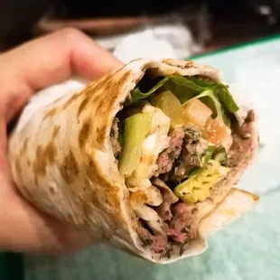 Lamb kebab wrapped in flatbread