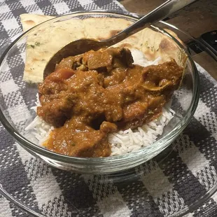 Look great, but he naan feels old, the spice level is way off, and the goat is tough. Disappointing.