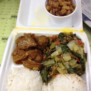 Pork Adobo, Gisantes and Giniling with Baby Bok Choy.