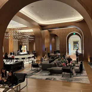 a view of a bar and lounge area