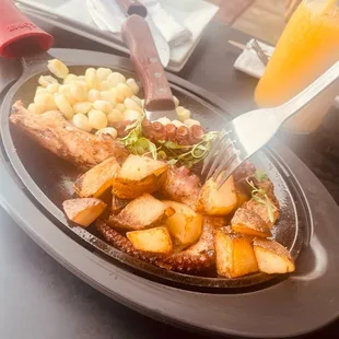 Octopus, Grilled Potatoes and White Corn