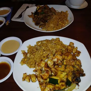 Shrimp and chicken hibachi in the front. Steak hibachi in the back.