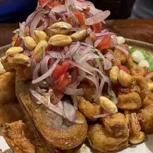 Jalea Mixta, fried seafood with fried yuca