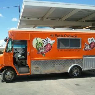 an orange food truck